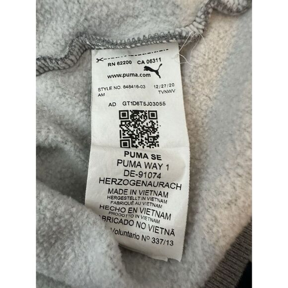 Puma Hoodie Men's Large Gray Fleece Logo Sweatshirt Kangaroo Pockets Pullover - Picture 5 of 5